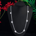 Bling Baguette White CZ Cubic Zircon Pave Silver Color Women Long Sweater Chain Necklace Dubai Bridal Prom Jewelry Accessories