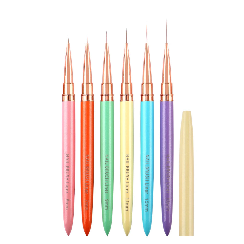 5/7/9/11/15/18mm Professional Nail Art Liner Brush Set with Nylon Bristles for Nail Polish Gel Fine Drawing & Flower Design