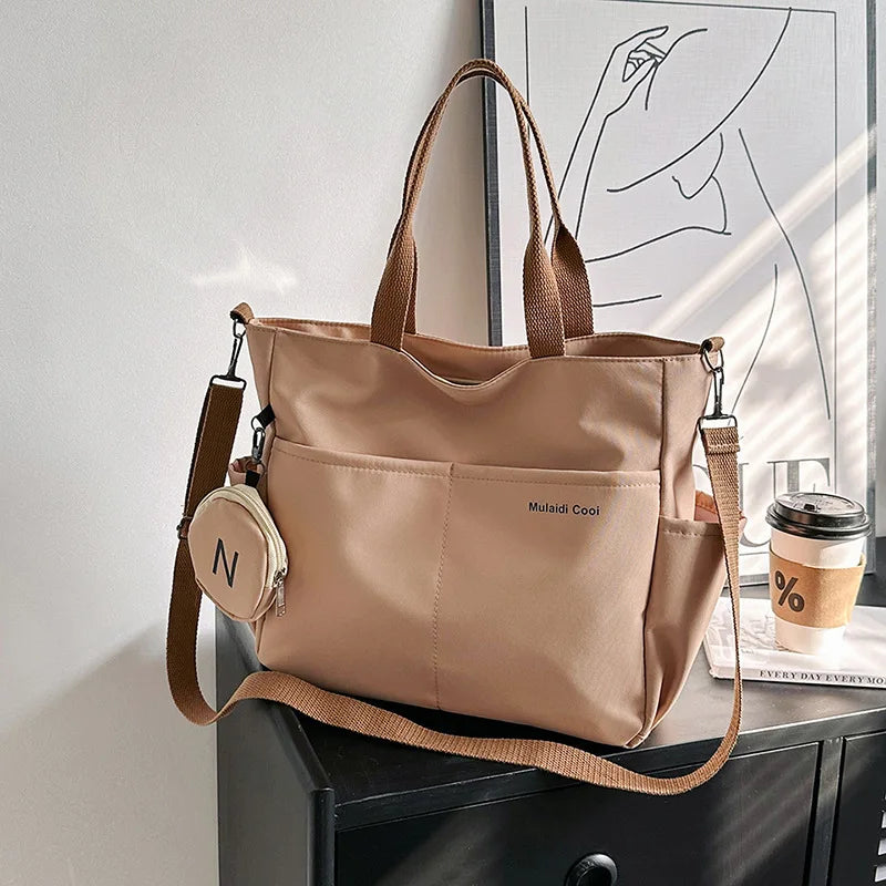 Simple College Style Women's Shoulder Bags Large Capacity Female Nylon Book Tote Handbags Solid Color Female Crossbody Bag