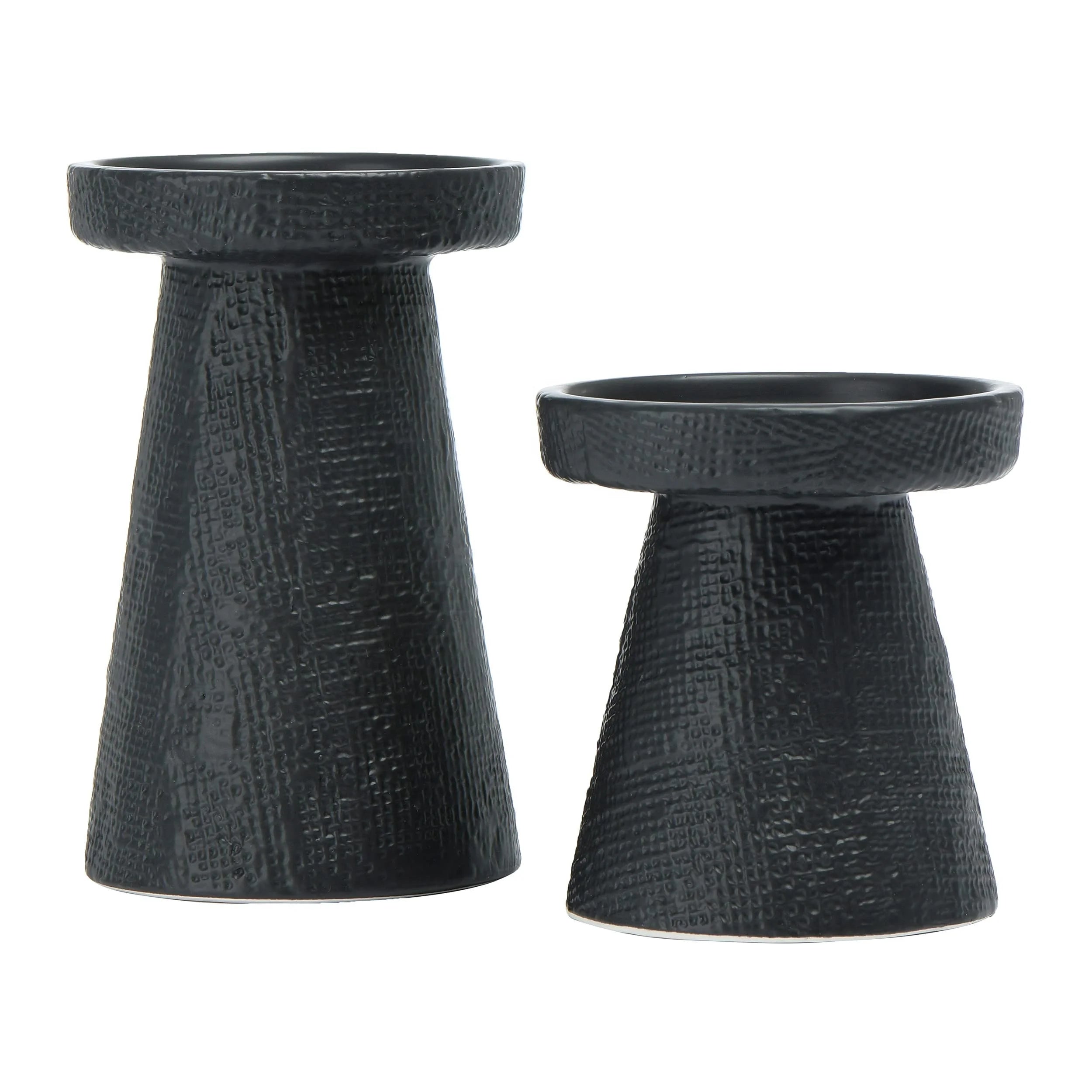 Modern Mosaic Pattern Black Matt Glazed Handmade Ceramic Candle Holder Candlestick Minimalist Home Decoration