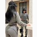 2025 Women's Clothing Custom Logo Solid Color Sweat Sets Ladies 2 Piece Outfit Fall Clothes Crop Top Hoodie and Jogger Set