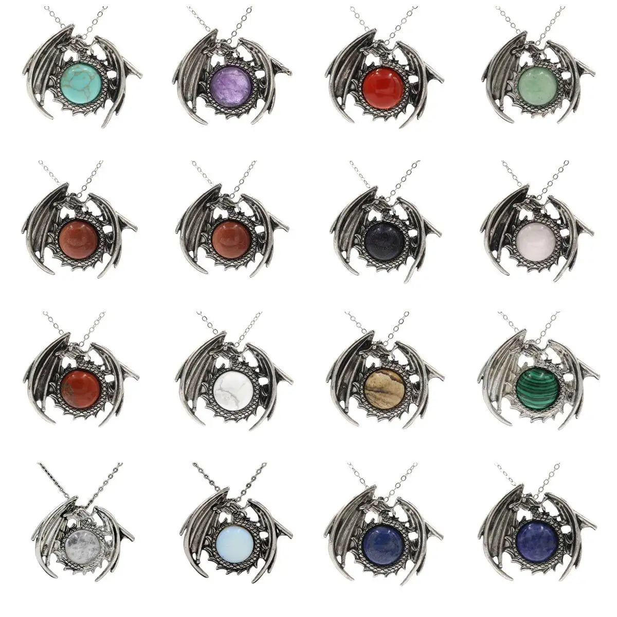Newest Selling Stainless Steel Chain Punk Necklace Jewelry Copper Dragon Gemstone Opalite Amethyst Pendant Necklace