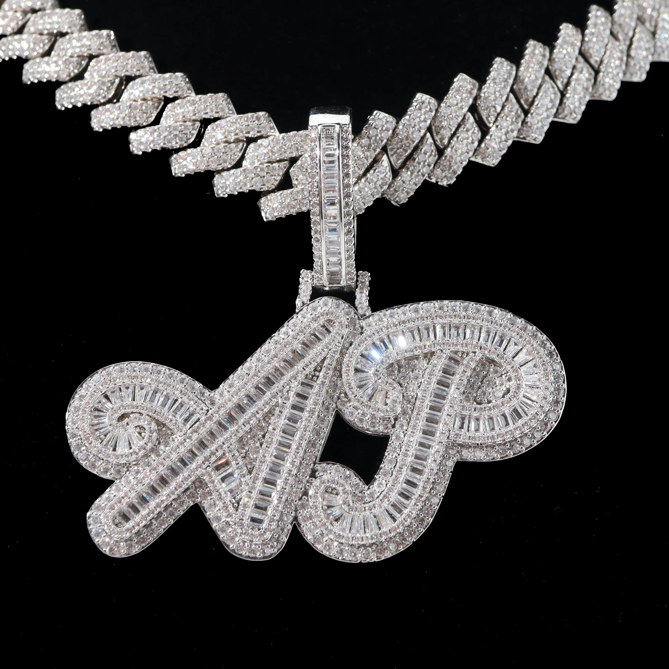 Custom Name Initial Necklace with Bling Design DIY Personalized Big Size Letter Jewelry for Wedding Anniversary or Gift