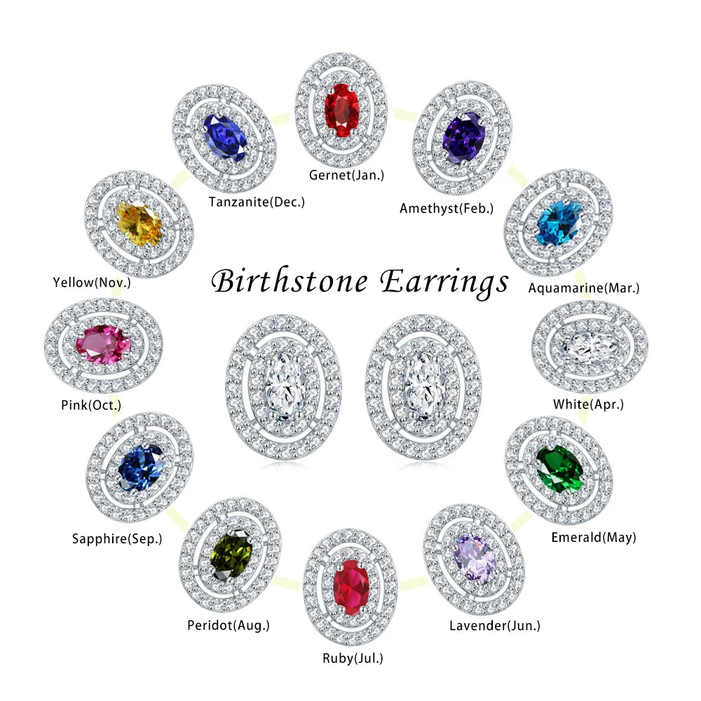 Luxury 925 Sterling Silver Jewelry AAA Grade Natural Birthstone Earrings High-End CZ Accent