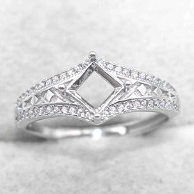 Sterling Silver 5*5mm Semi Mount Ring Square Shape Empty Frame Blank Claws Setting S925 Base Without Center Stone for Inlay DIY