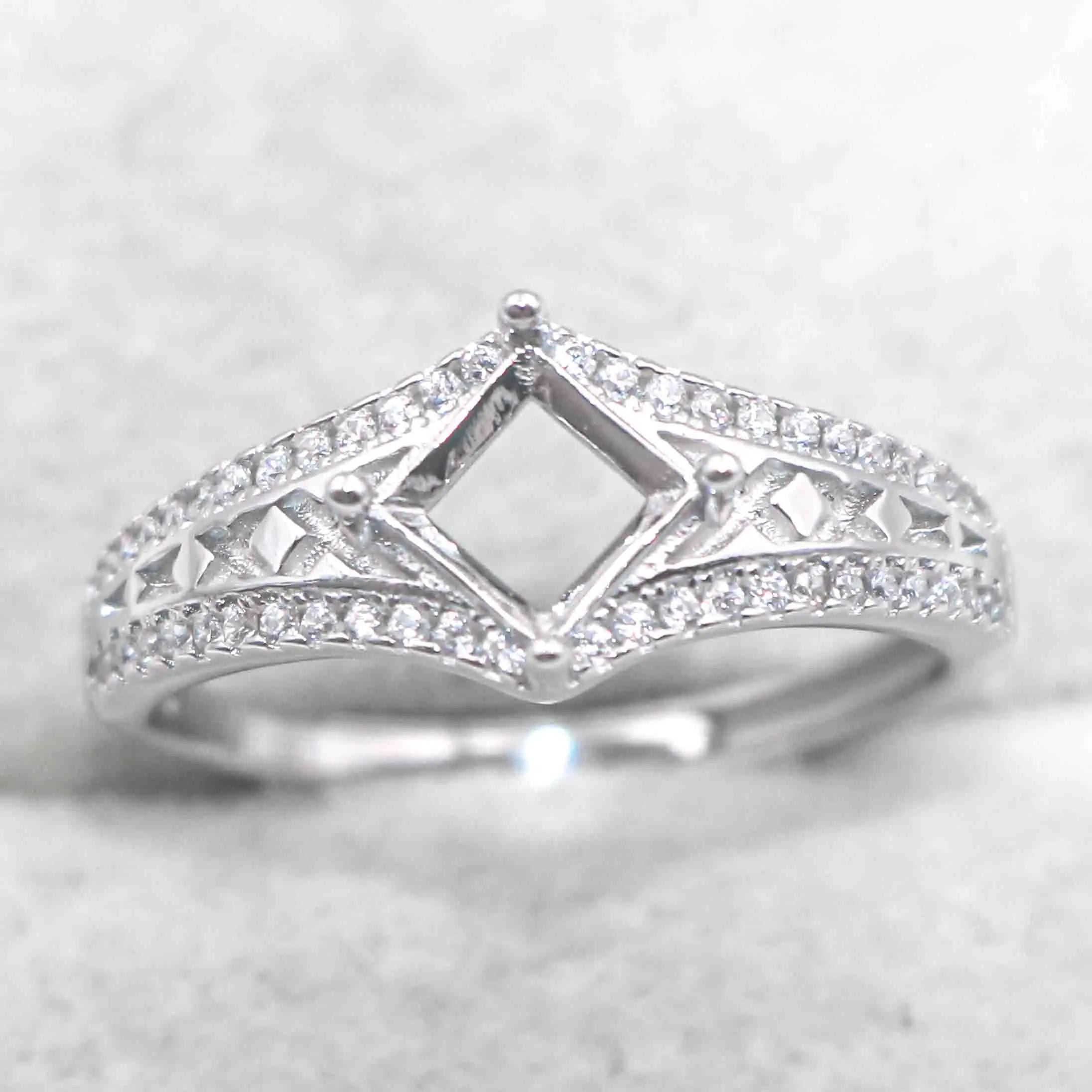 Sterling Silver 5*5mm Semi Mount Ring Square Shape Empty Frame Blank Claws Setting S925 Base Without Center Stone for Inlay DIY