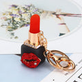 Fashion Women Pendant Metallic Drill Lip Gloss Key Chain Keys Ring Chapstick Holder Lipstick Keychain Red Lips