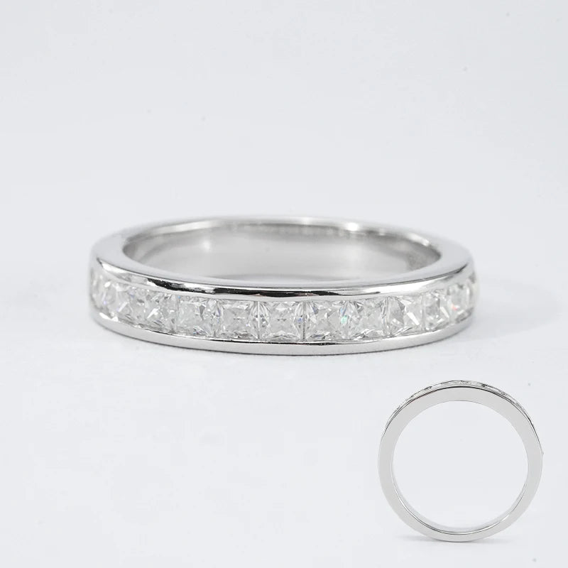 925 Sterling Silver 2*2mm Princess Cut Wedding Band White Moissanite Silver Rings for Girls