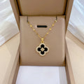Fashion Gold Plated Leaf Flower Pendant Necklace Clover Stainless Steel Chain Necklace Jewelry for Women Girls