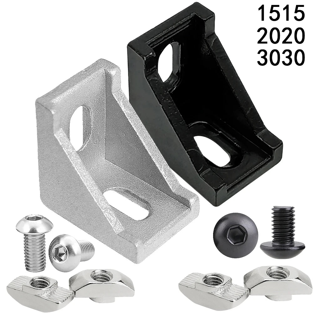 20pcs 1515 2020 3030 Series Corner Angle L Brackets Connector Fasten Connector 15S 20S 30S Aluminum Extrusion Profile Industrial