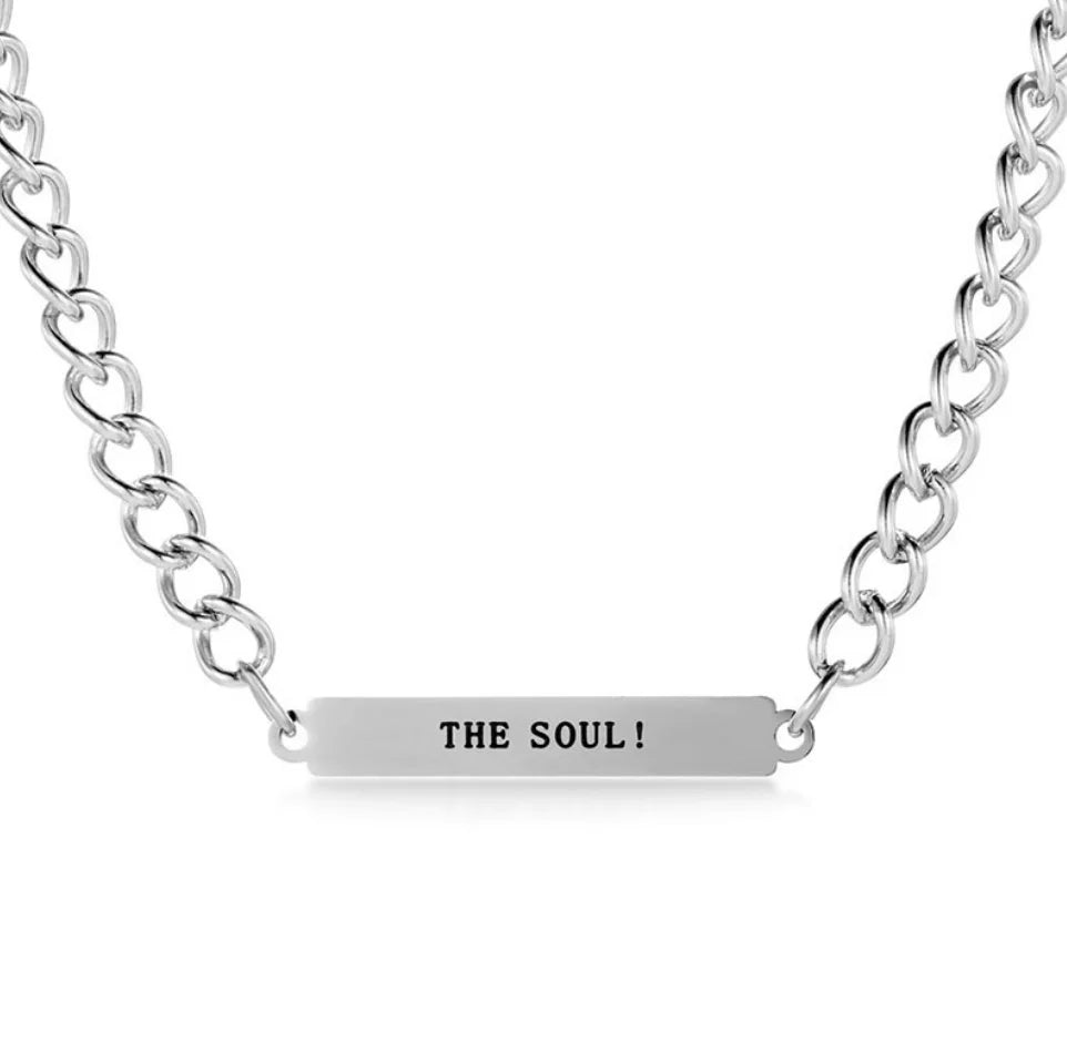 Custom Statement Silver Bar Necklace Engraved the Soul Heavy Curb Chain Jewelry