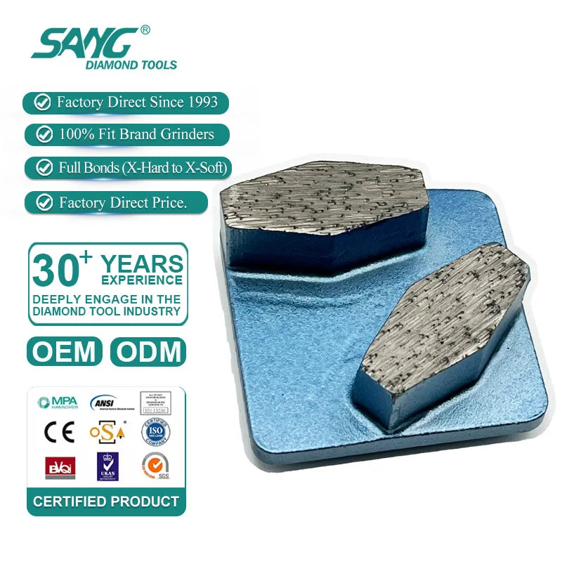 Double Conffin 13mm Segments Redi Lock Diamond Grinding Shoes for Flooring Contractors Husqvarn Extra Hard Concrete Glue Removal