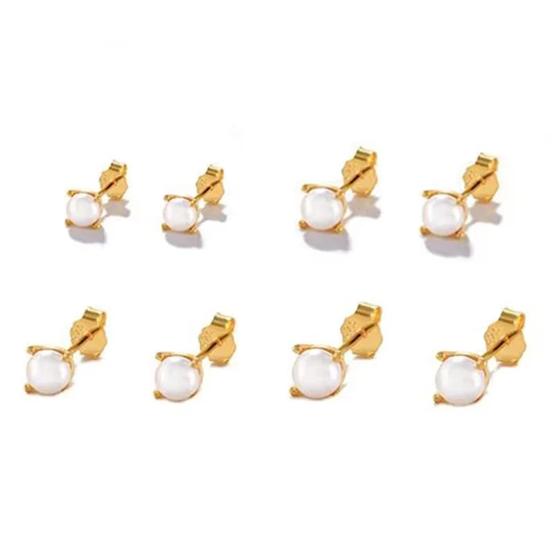 Dainty 3mm/4mm/5mm Pearl Earrings Jewelry 925 Sterling Silver Gold Plated Pearl Stud Earrings for Women