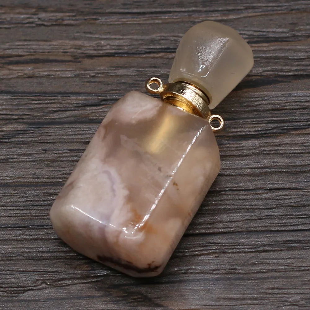 Hongzhuo Natural Personalised Essential Oil Bottle Charm Necklace Cherry Blossoms Agate Perfume Bottle Pendant For Car Hanging