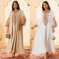 AB417 Ramadan 2025 Luxury Kaftan Fashion Elegant Long Sleeve Muslim Fashion Womens Embroidered Rope Dubai Dress
