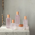 New Design Transparent Frosted Glass Bottles with Wooden Cap 30ml Lotion Pump Bottle Makeup Containers and Packaging
