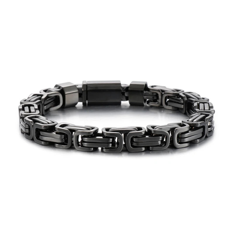 KALEN 225mm Mens Vintage Stainless Steel Byzantine Link Bracelet&Bangle