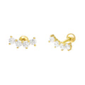 Gemnel Hot Selling 925 Silver Yellow Gold Diamond Curved bar Threaded Cz Screw Ball Stud Earrings