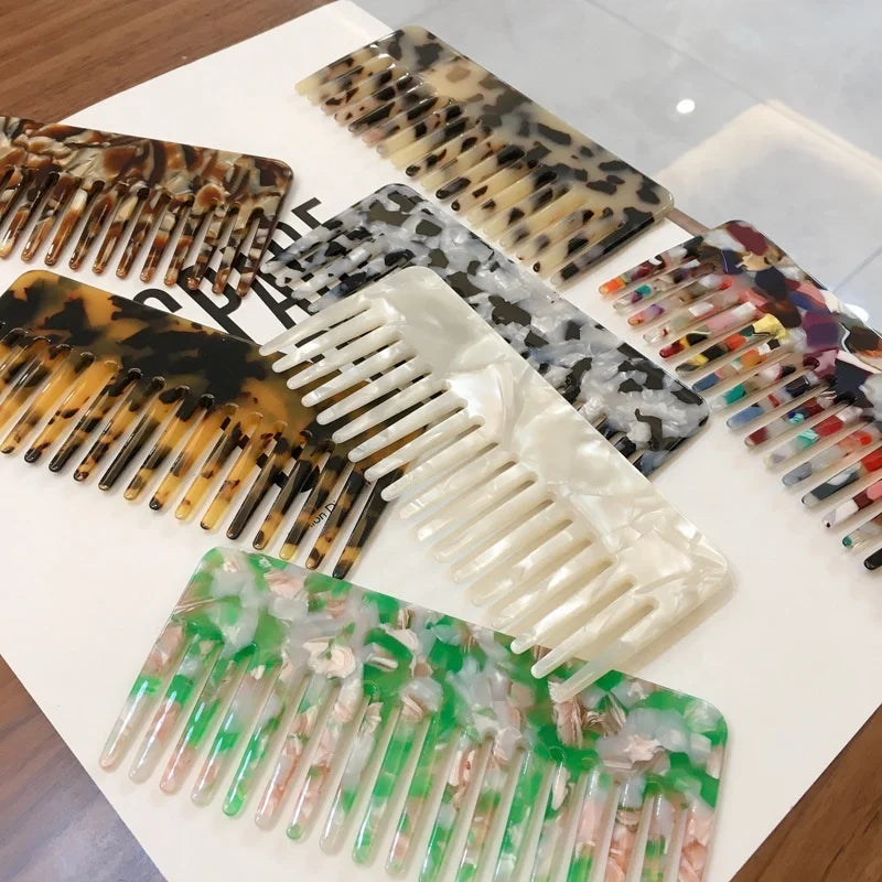 Large 4 MM Brown Leopard Tortoise Custom Hair Brush Cellulose Acetate Detangling Marble Hair Combs Wide Tooth Acetic Hair Comb