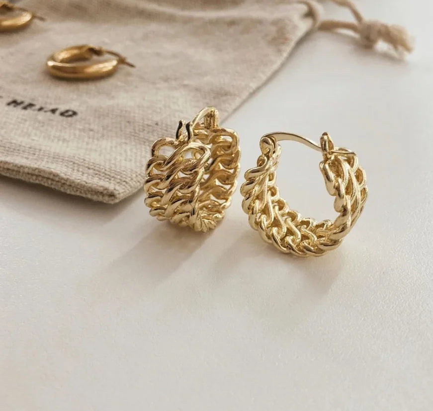 New Arrived Fashion Jewelry Stainless Steel 18K Gold Plated Hoop Earrings for Women Circle Double Chain Wedding Party