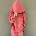 Streetwear Heavyweight Cotton Thermal Waffle Jacket Hoodie Boxy Cropped Vintage Sunfaded Wash Zipper Distressed Hoodie for Men
