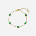 14K Gold Plated Stainless Steel Fine Chain Cubic Zirconia Jewelry Mulit Green Rectangle Bracelet