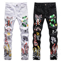AeeDenim Wholesale OEM LOGO Black Elastic Printed Jeans Non-mainstream Personality Casual Long Denim Jeans