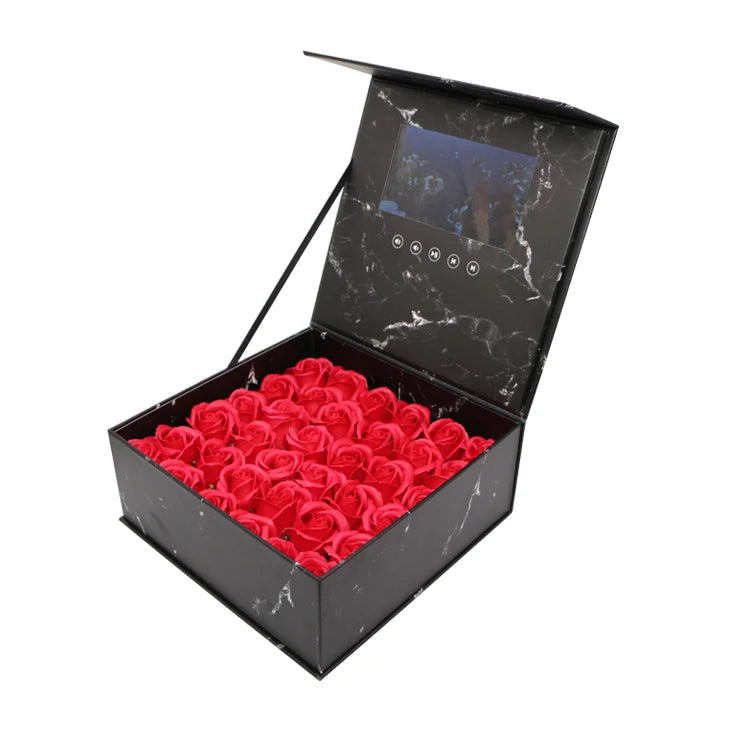 Paper Craft 7 Inch Lcd Video Flower Gift Box Memory Video Box for Wedding Party Valentines's Day Invitation