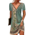 RNSHANGER Vintage New Summer Women's Sexy V-Neck Printed A-Line Dress Fashion Casual Loose Short Sleeve Elegant Oversized Dress