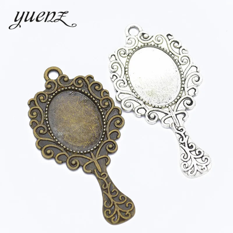 YuenZ Alloy Antique Silver Color Metal Mirror Charms Retro DIY Fashion Handmade Pendant Charms for Jewelry Making 56*29mm J380