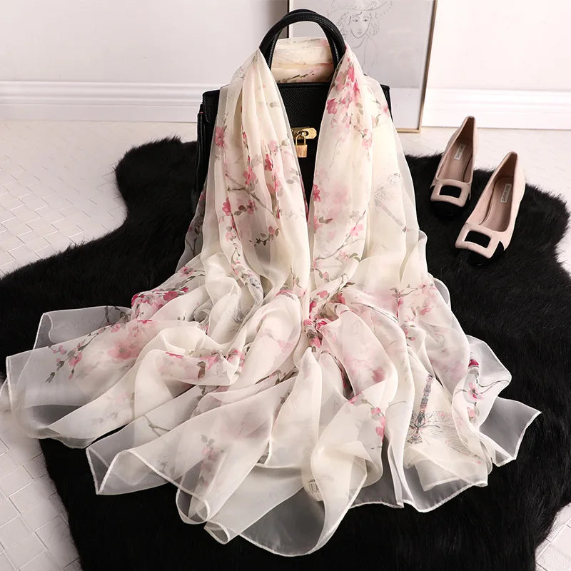 New Summer Silk Scarf for Women Long Size Pashmina Lady Shawl Female Wraps Bandana Foulard Hijabs Solid Soft Beach Stoles