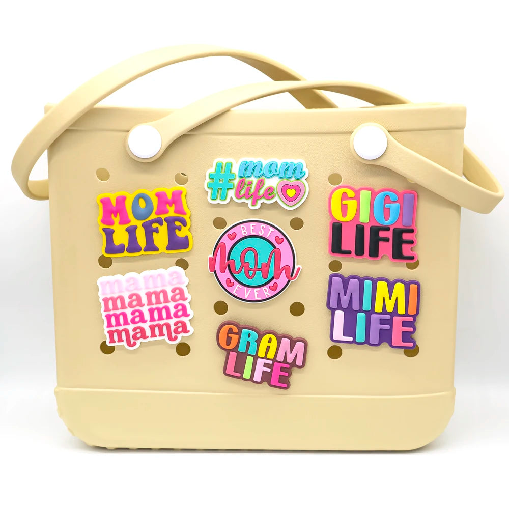New Custom Designer Big Bag Charms for Mom Life Theme Colorful 3D PVC Letters Large Bag Charms for Tote Bags Gifts in Bulk