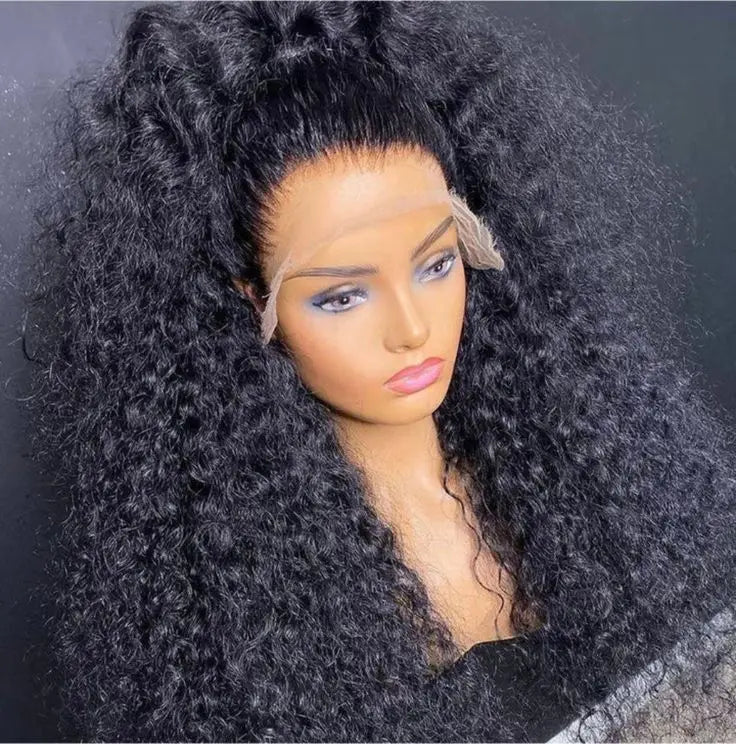 210% Density Kinky Curly Human Hair HD Lace Front Wigs Virgin Peruvian Human Hair Kinky Curly Glueless Lace Wig for Black Women