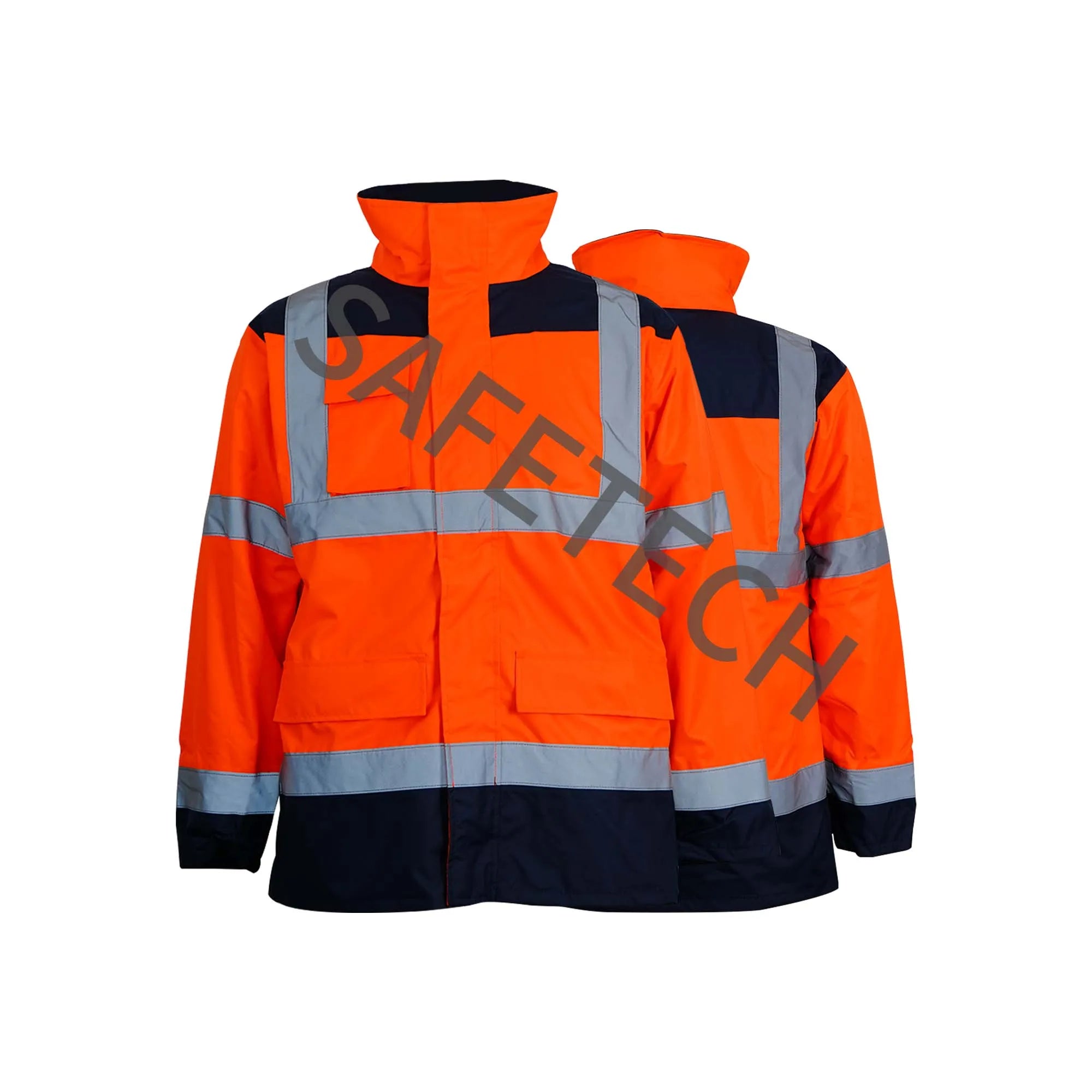 2PCS Winter Heavy Hi Vis Orange Coats Mens Work Wear High Visibility Reflective Safety Jacket With Pockets