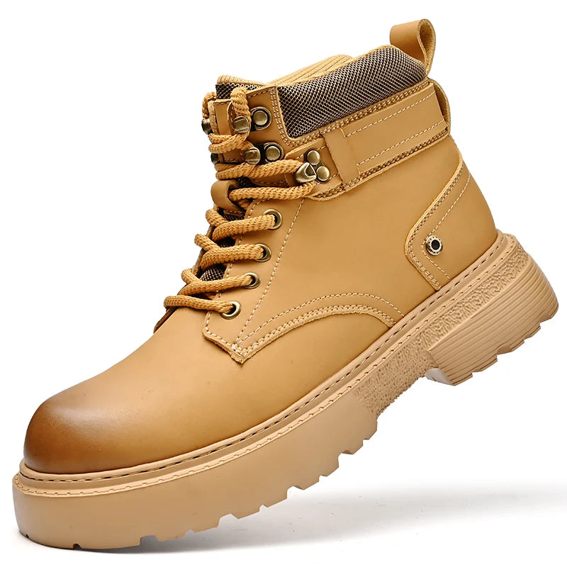 Accept OEM Service Custom LOGO Pure Genuine Leather Hand Made Waterproof High Top Martin Boots for Men