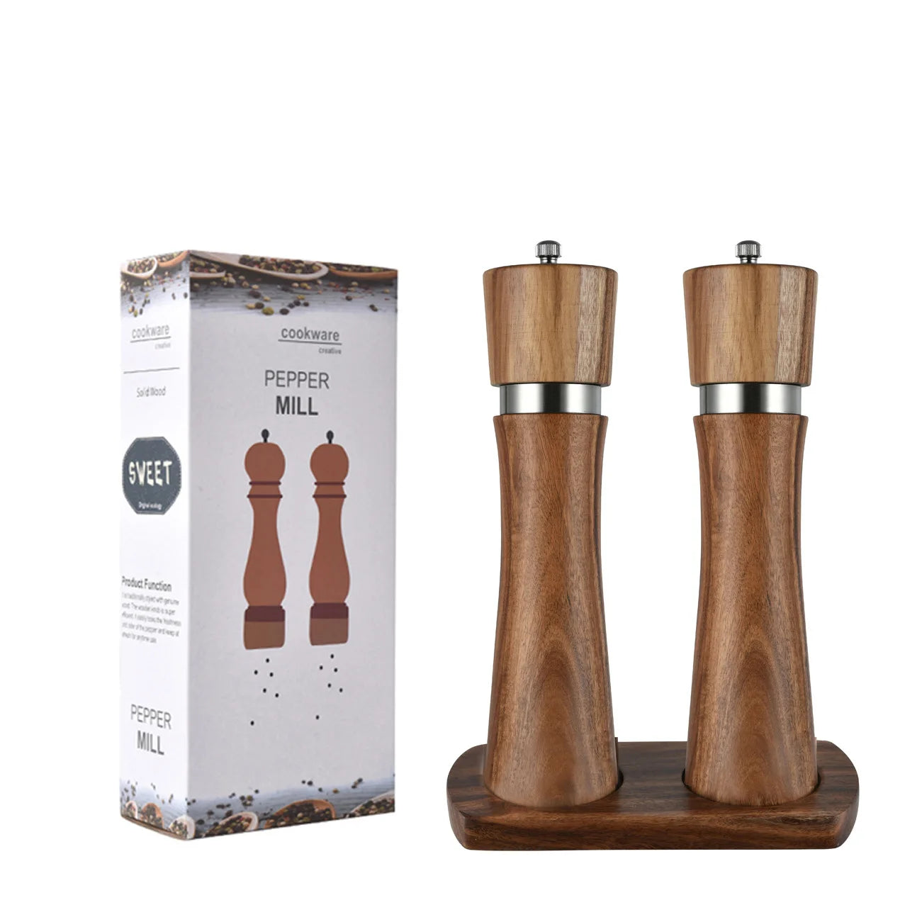 Hot Sale Eco-Friendly Modern Kitchen Wood Hand Crank Pepper & Salt Spice Mills Set Home Kitchen Accessories