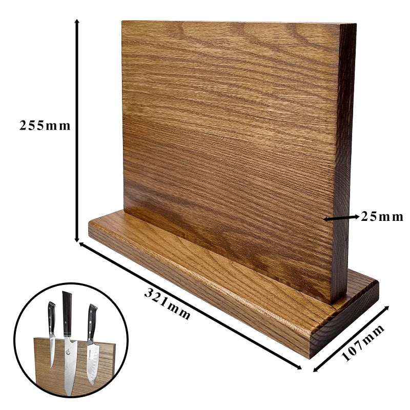 Grandsharp Eco Friendly Carbonized Ashtree Wood Kitchen Knife Block Double Side Magnetic Knife Holder Stand Kitchen Accessories
