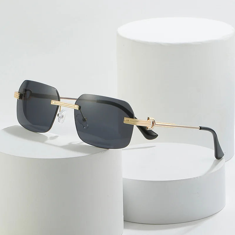 Fashion Rimless Triangle Rhinestone Sunglasses Ladies Retro Transparent Ocean Lens Glasses Men Pink Yellow Sunglasses UV400