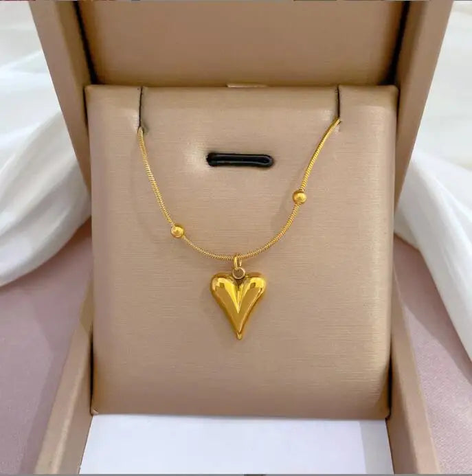 New Stainless Steel Gold Butterfly Geometry Ball Leaf Flower Drop Necklace for Women Jewelry Beads Heart Pendant Choker Necklace
