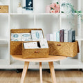 Water Hyacinth Wicker for Pantry OrganizingHandwoven Wicker Baskets for Shelves Storage Seagrass Basket With Lid