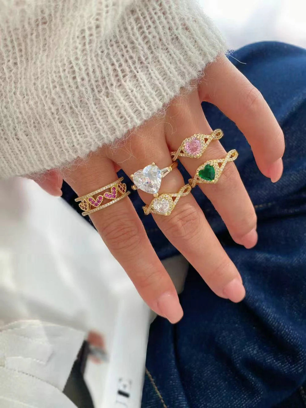 Fashion Colorful Heart Shape Jewelry Rings for Women - Perfect Gift