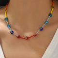 Wholesale Handmade Rice Bead Devil Eye Boho Necklace Colorful Seed Bead Evil Eyes Beaded Choker Necklace Bohemian Jewelry