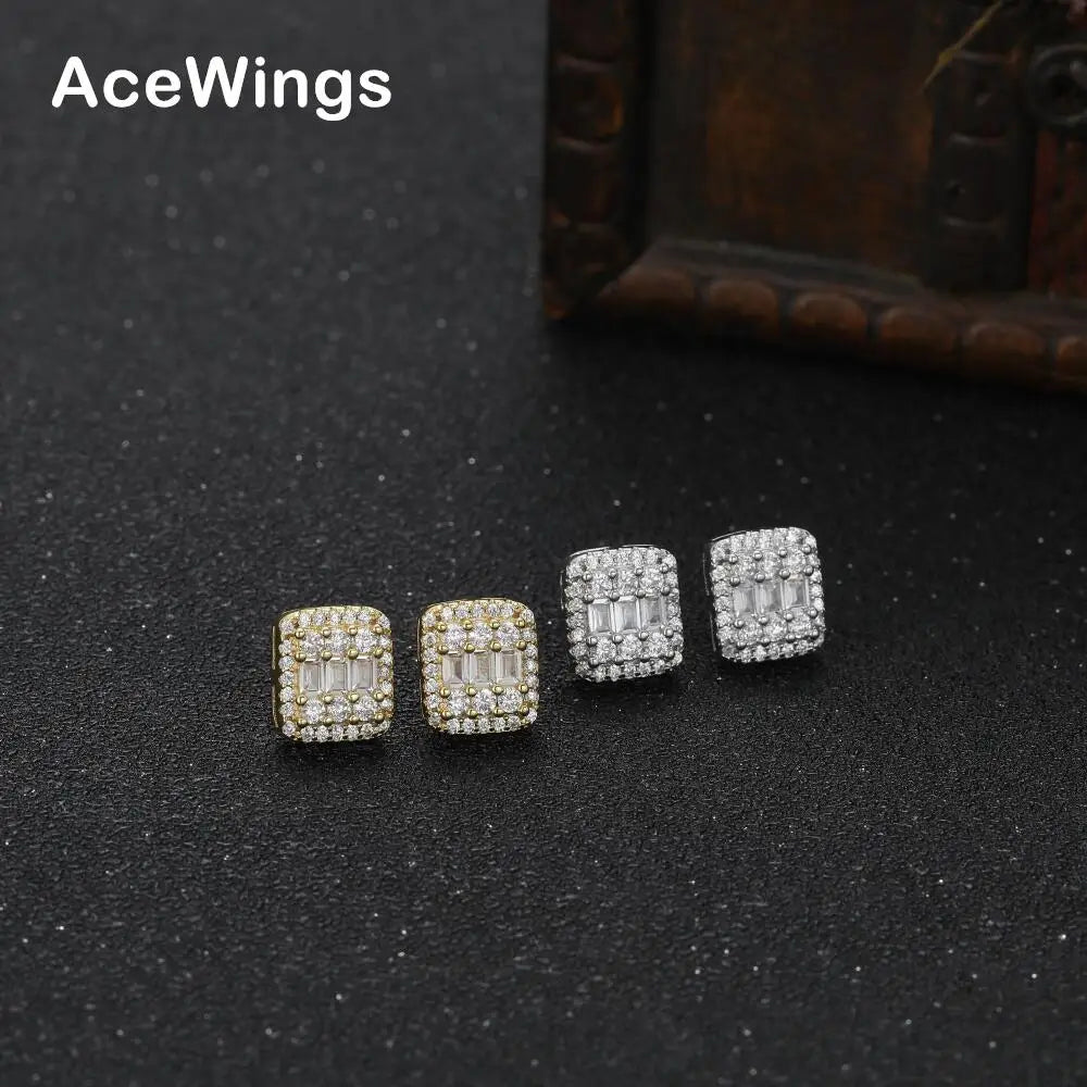 E025 Women Gold Plated Brass CZ Charm Zircon Earrings Hip Hop Iced Out Anniversary