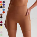 Custom Women High Waist Nude Feeling Yoga Shorts Quick-Dry Tight Workout Butt Lifting Side Pockets Fitness Bike Shorts