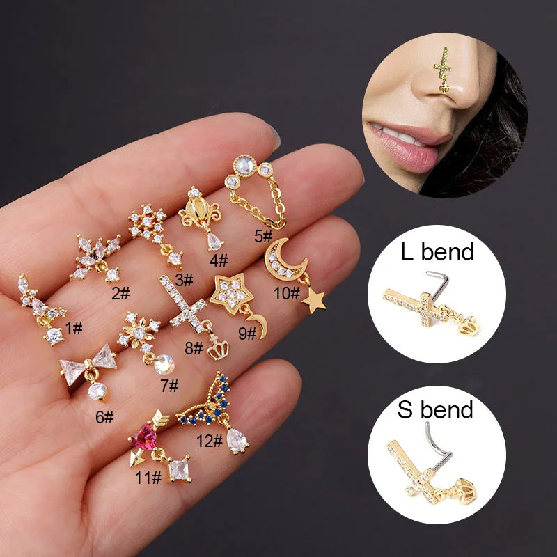 Hotselling L Shape Stainless Steel Screw Nose Stud Nose Piercing Jewelry for Women Accessories