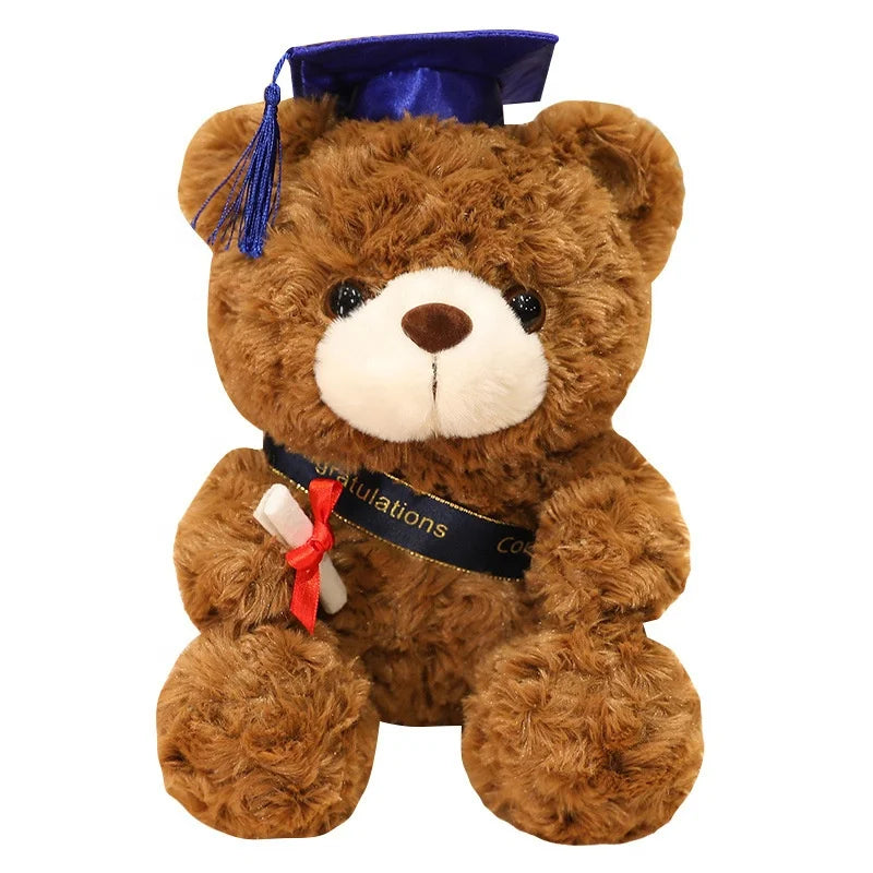 Super Soft Graduation Teddy Bear Plush Toy PP Cotton Filled Stuffed Animal with Mesh Lining and Hat Graduated Gift