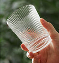 Popular Vertical Stripe Design Glass Stemless Cups  clear Water High Ball Glass Embossed Design Glass Coffee Cup