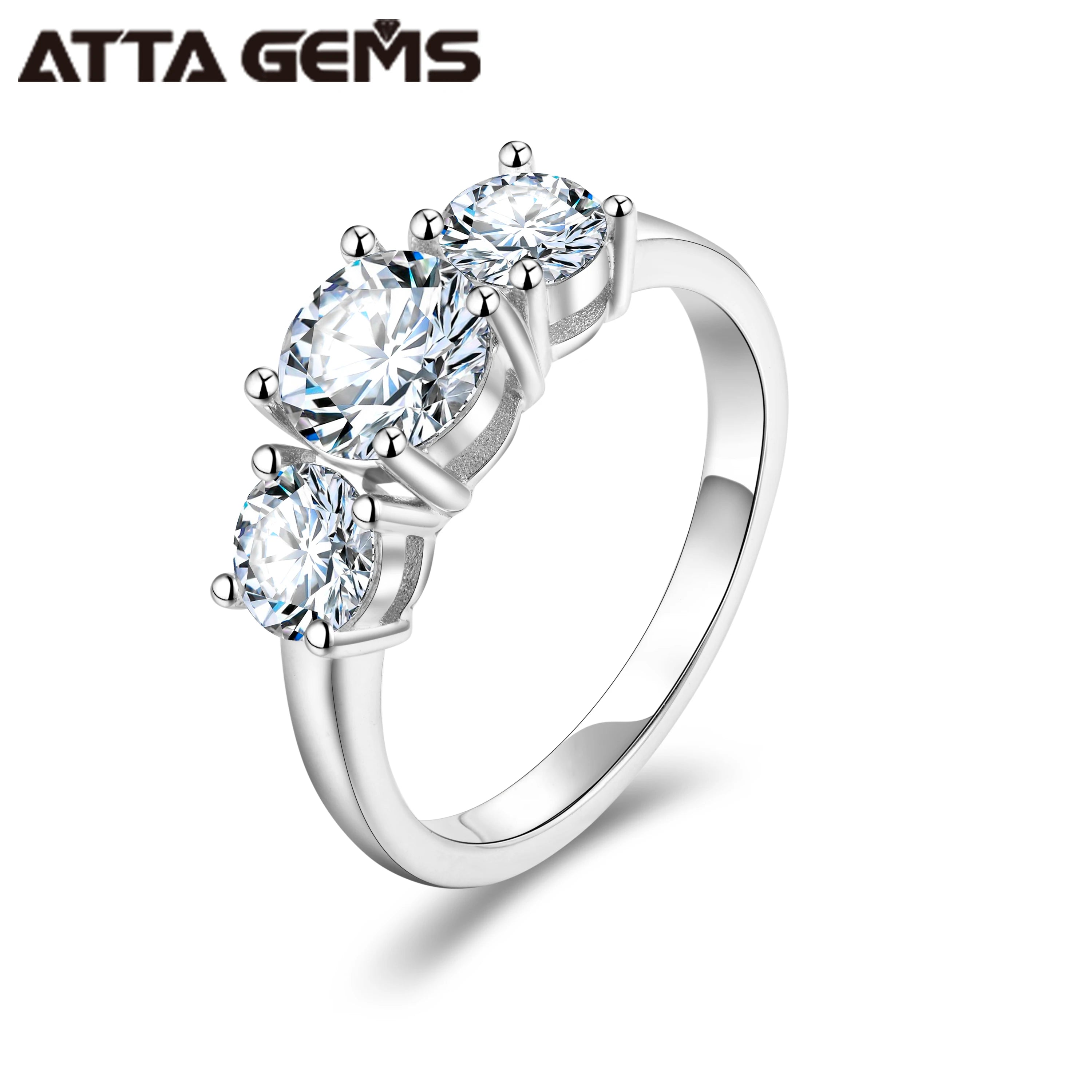 Attagems 2ct Round Cut D Color VVS Moissanite Diamond Ring 925 Sterling Silver Ring High Quality Engagement Wedding Gift