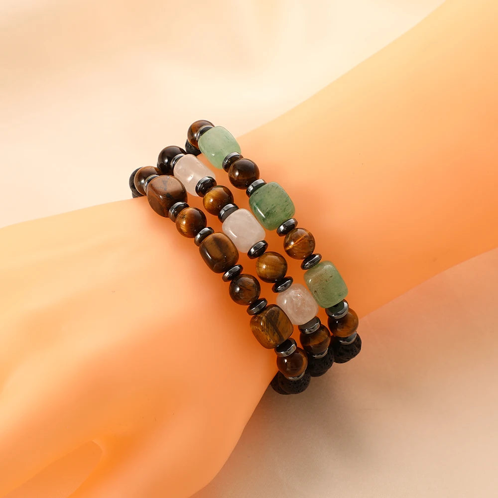 Natural Stone Healing Jewelry Elastic Volcanic Lava Stone Beaded Bracelets for Women Men Stretch Tiger Eye Amethyst Bracelet