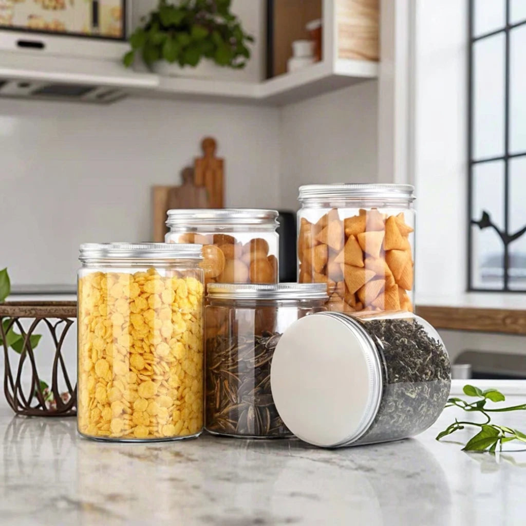 200ml 250ml 500ml 800ml 1000ml  Clear Pet Plastic Jar with Aluminum Lid Food Packaging